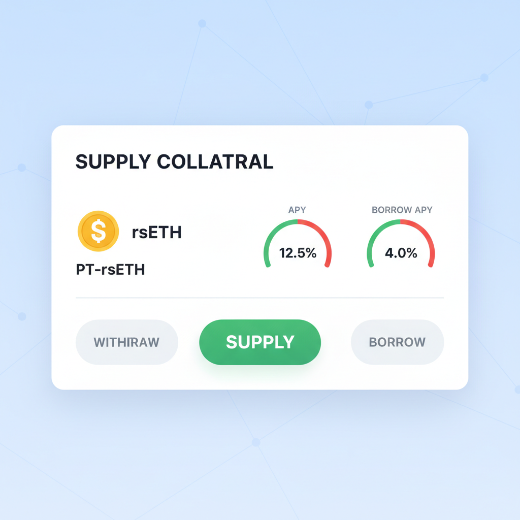 Spark Lend dashboard supplying PT-rsETH collateral, APY gauges and supply button