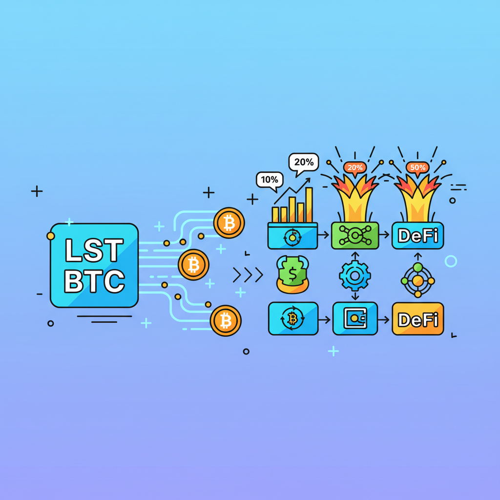 lstBTC flowing into DeFi platforms, charts and yields exploding, vibrant ecosystem