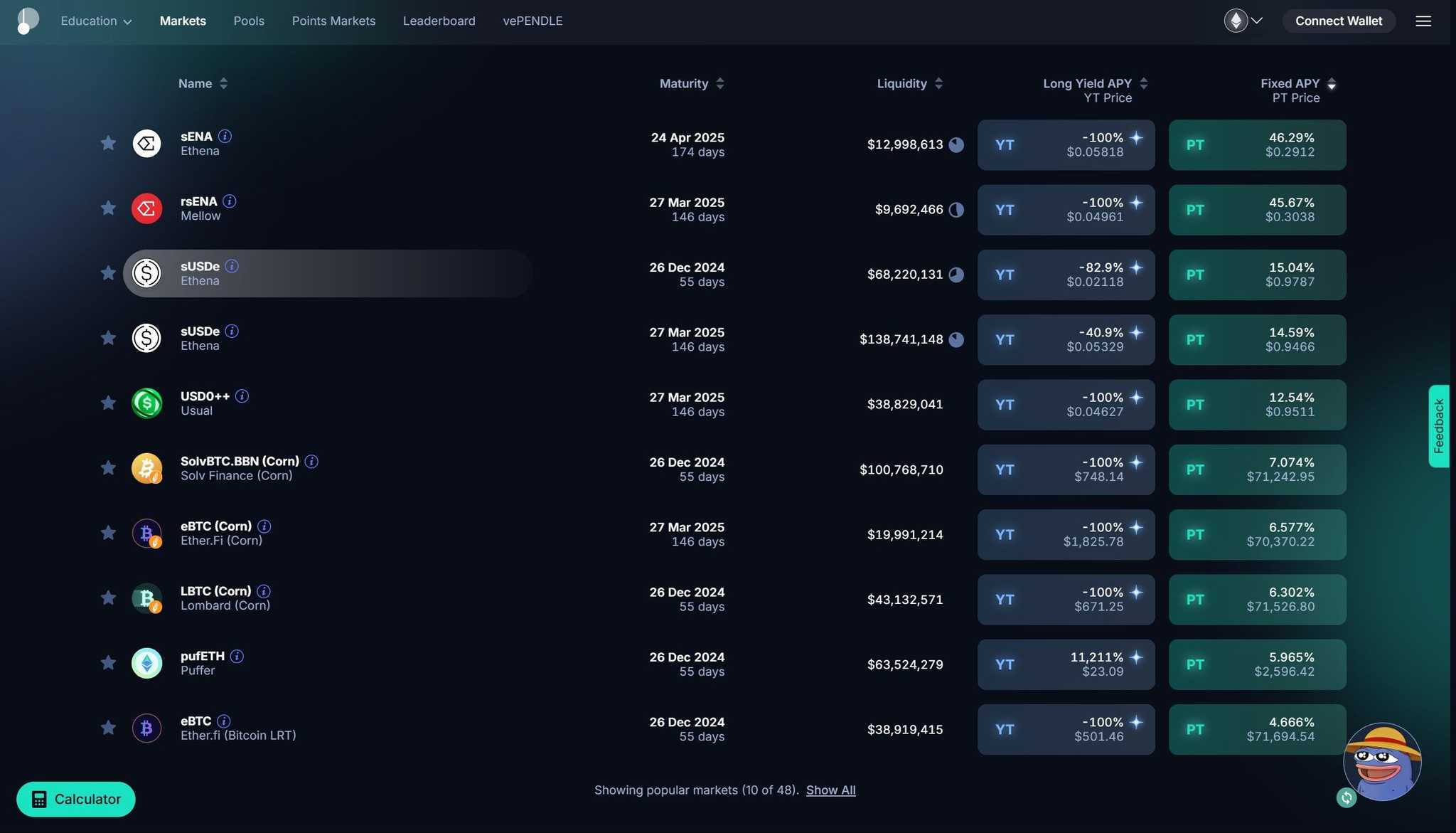 Pendle Finance yield tokenization UI