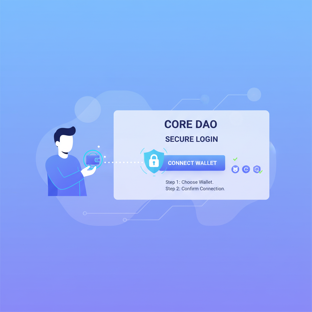 User connecting wallet to Core DAO dashboard, secure blockchain login